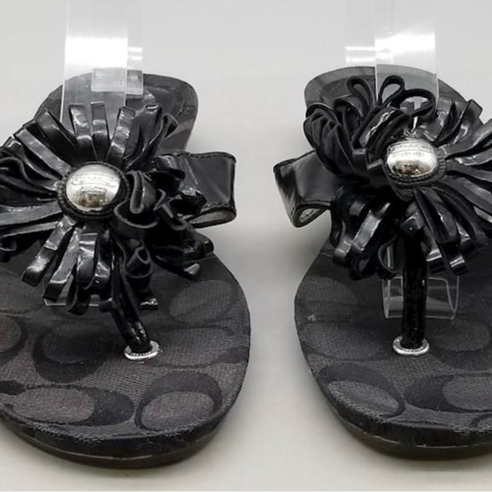 Silver Leather Coach Sandals
